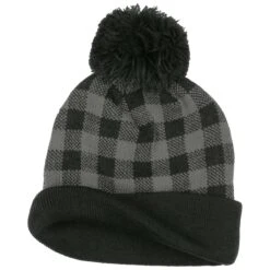 Checked Beanie Bommelmütze