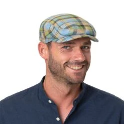 Checked Linen Driver Flatcap By Stetson
