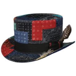 Patchwork Zylinder Mit Feder By Alfonso DEste -Hut Discounter Patchwork Zylinder mit Feder by Alfonso D Este blau rot.63698 rf183