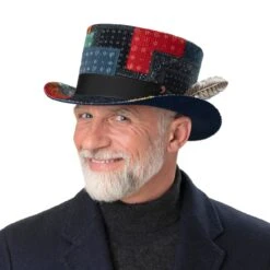 Patchwork Zylinder Mit Feder By Alfonso DEste -Hut Discounter Patchwork Zylinder mit Feder by Alfonso D Este.63698 8